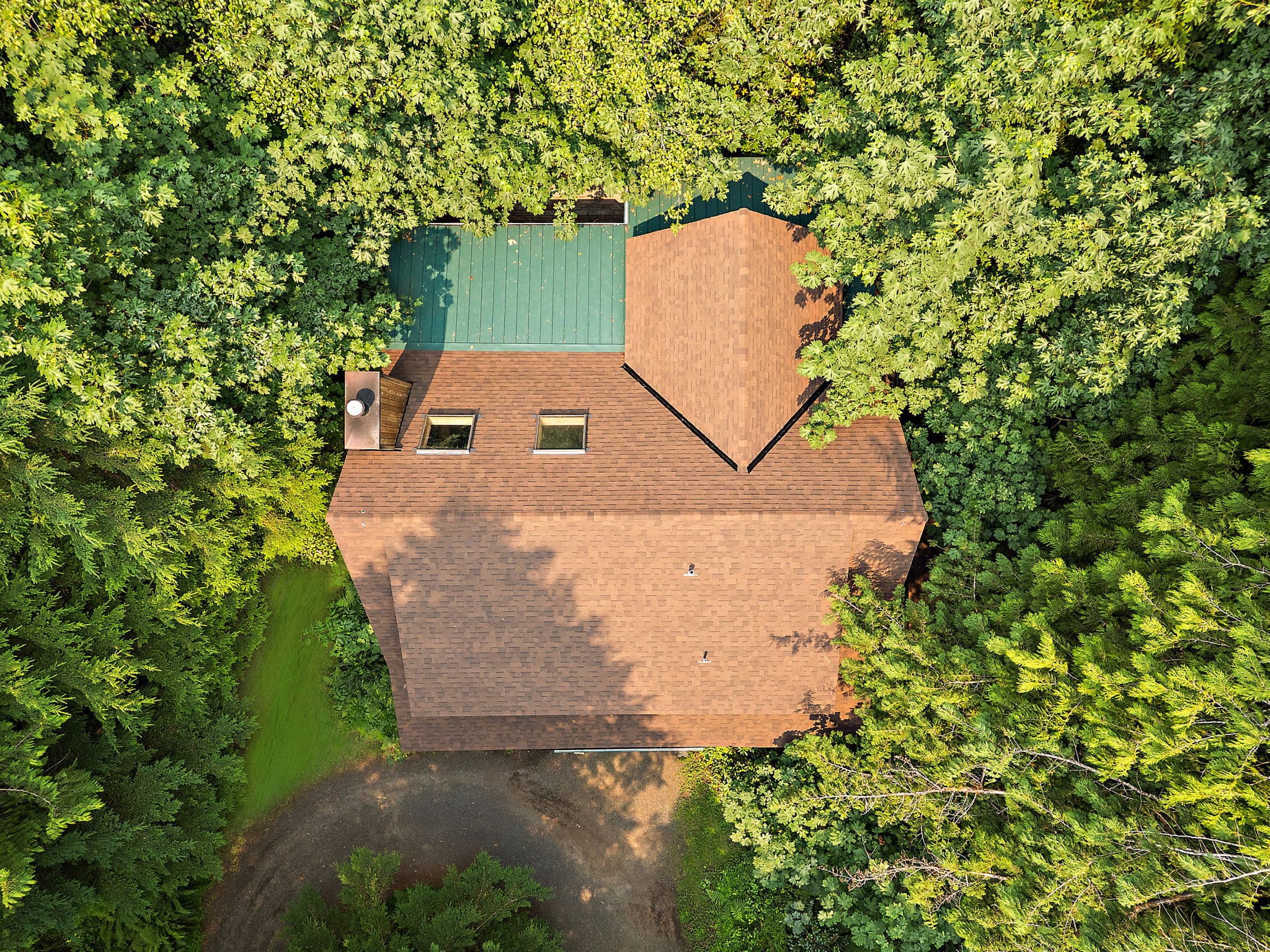 Overhead view showing the loft skylights.