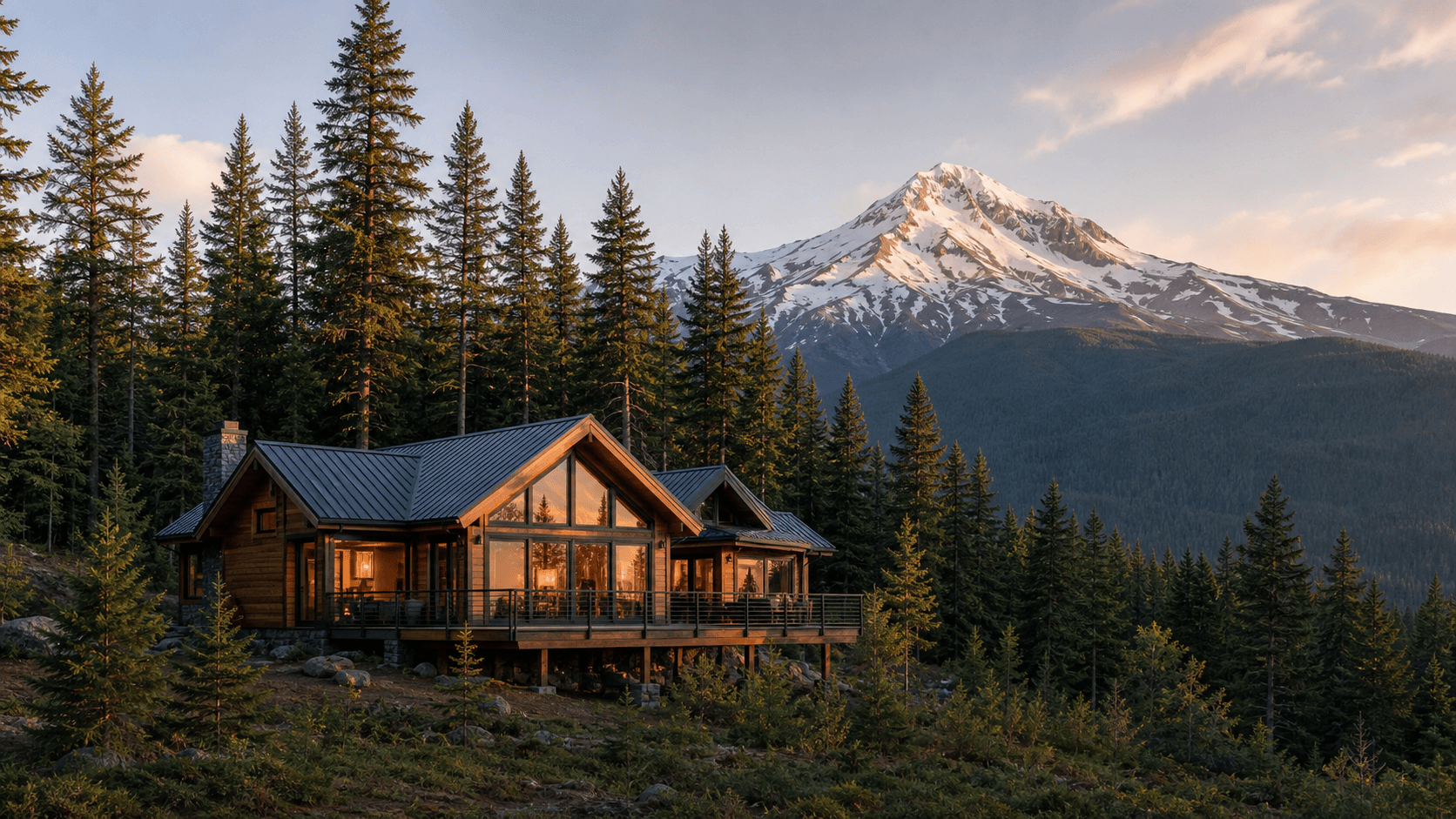 Mt. Hood cabin at dusk