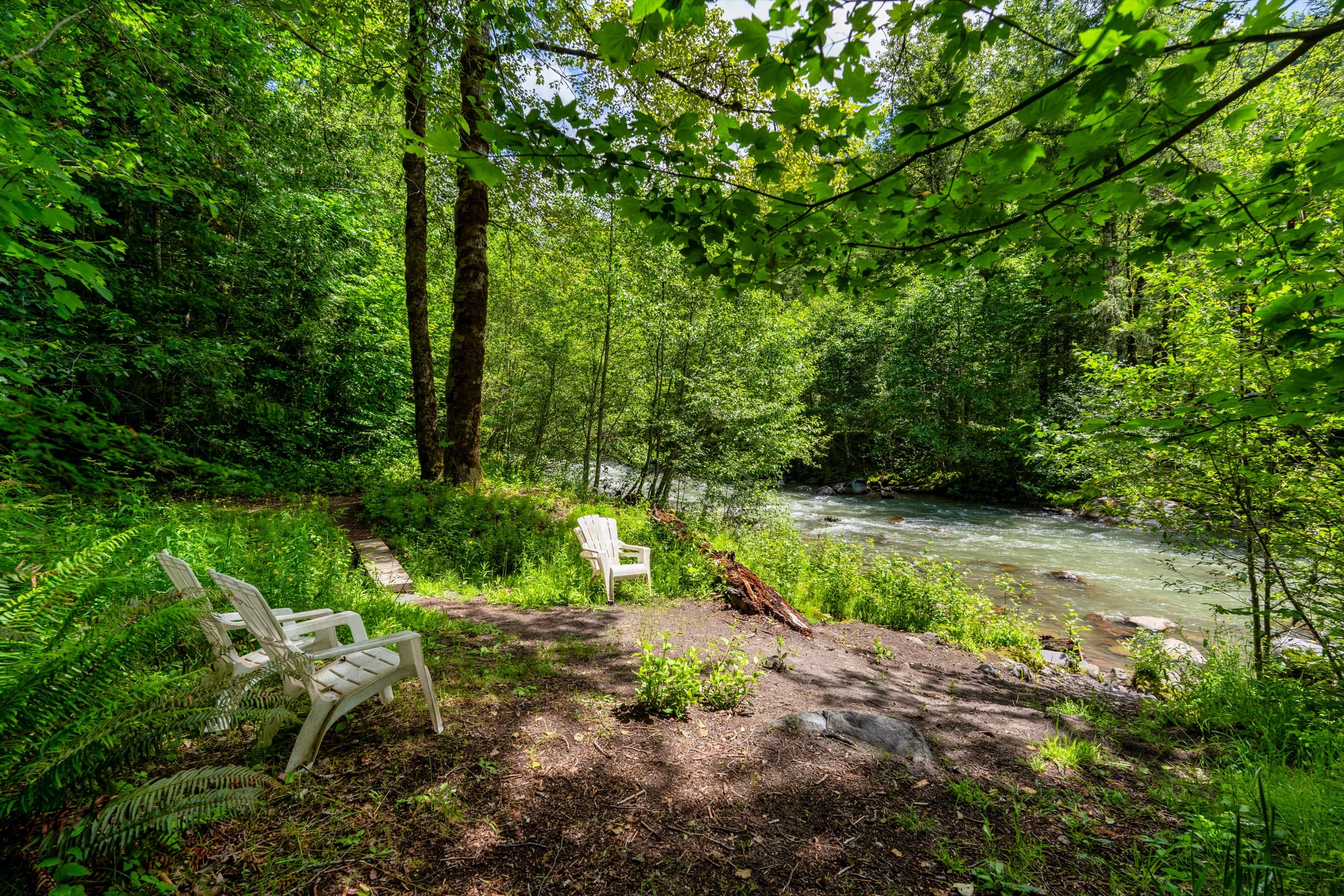 River access through the wooded yard.
