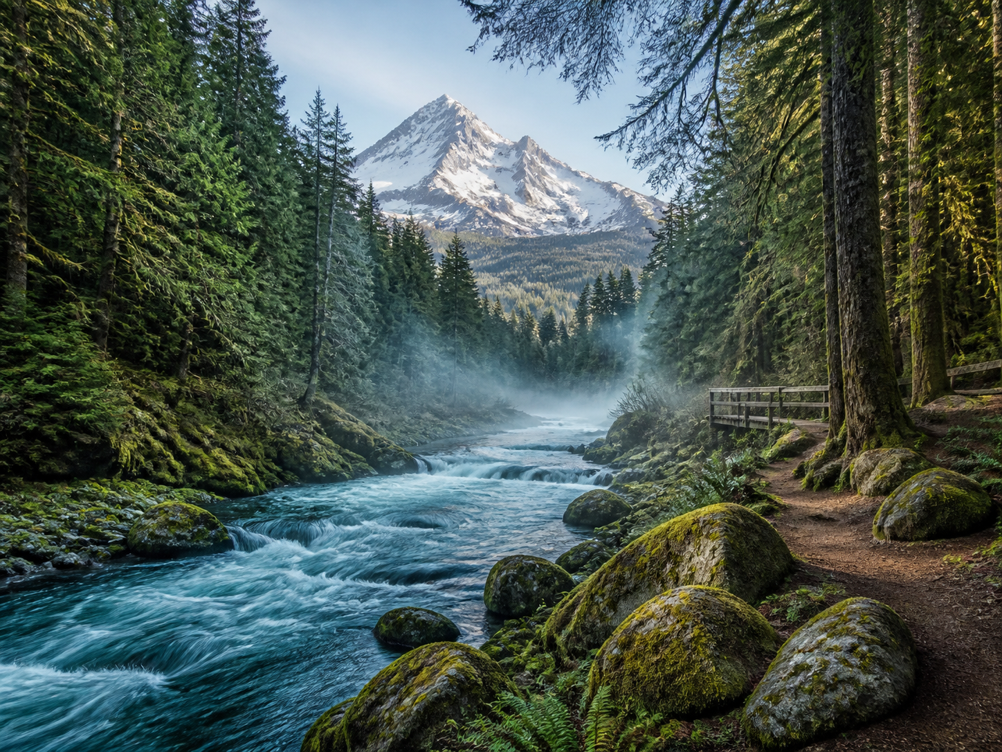 Mt. Hood forest river and trail